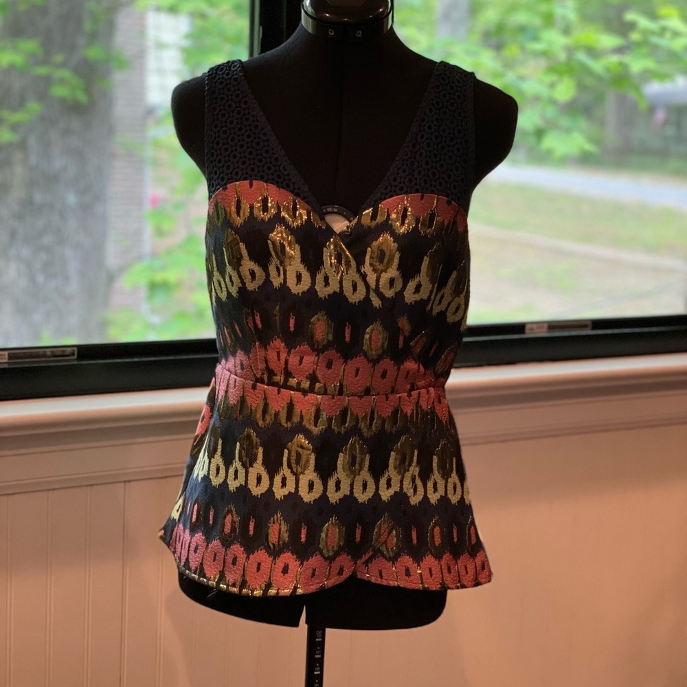 Brand New No Tag Anthropologie Yana Jacquard Peplum Top